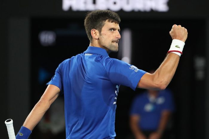 Ekspresi Novak Djokovic saat melakoni partai final tunggal putra Australian Open 2019 