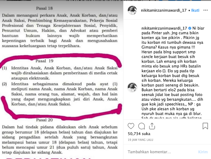 Nikita Mirzani unggah undang-undang