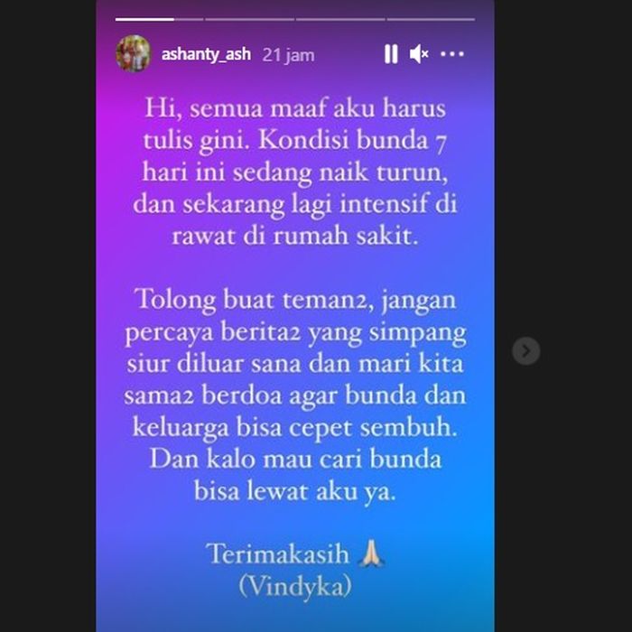 Kondisi Ashanty yang dirawat intensif setelah positif Covid-19.
