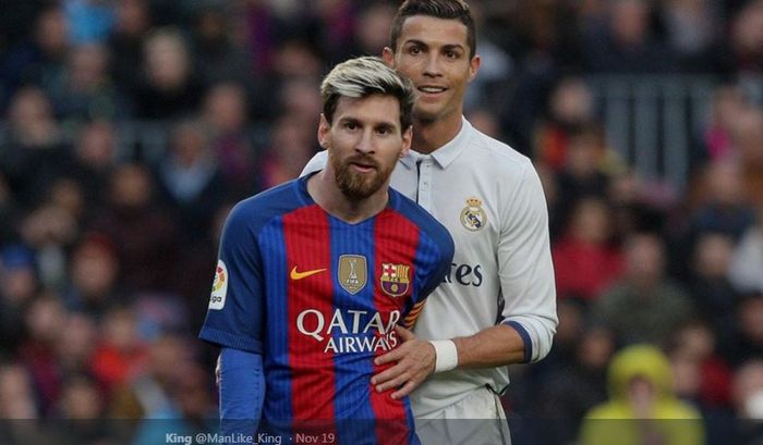 Lionel Messi dan Cristiano Ronaldo dalam partai el clasico antara Barcelona dan Real Madrid.