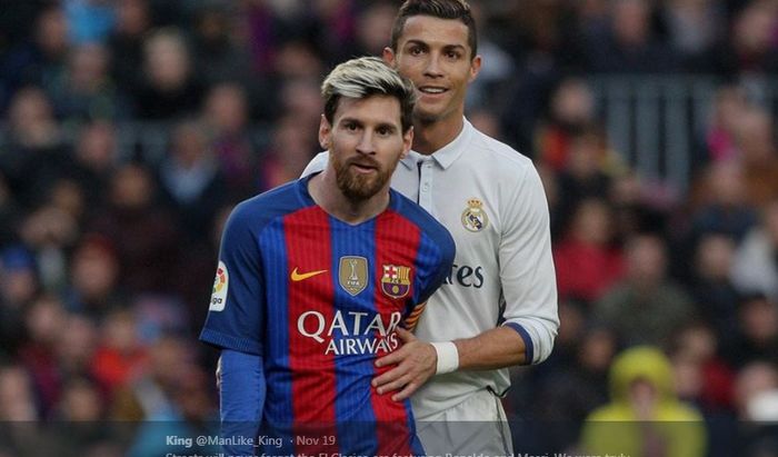 Lionel Messi dan Cristiano Ronaldo dalam partai el clasico antara Barcelona dan Real Madrid.