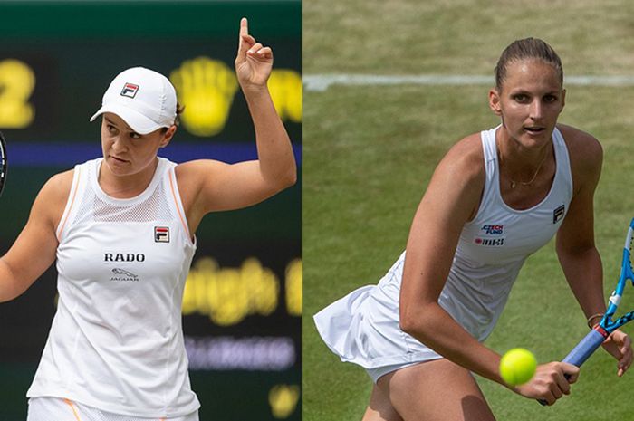 Langkah dua petenis unggulan Wimbledon 2019, Ashleigh Barty (kiri) dan Karolina Pliskova (kanan), harus terhenti pada babak 16 besar, Senin (8/7/2019)