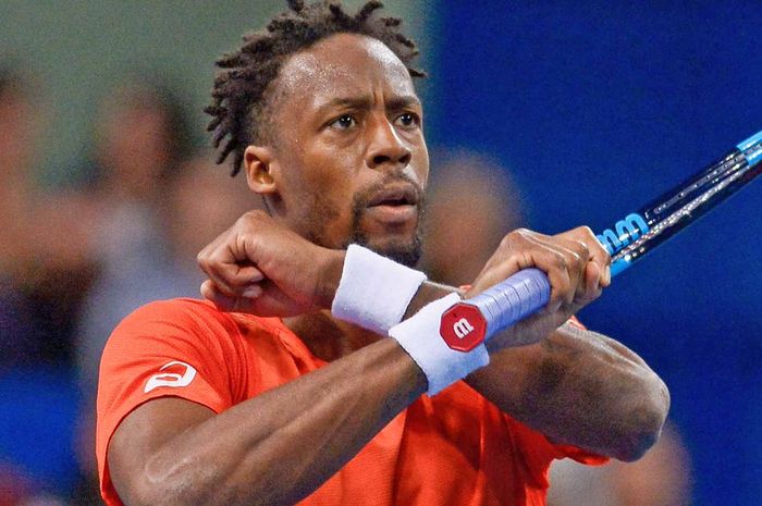 Ekspresi Gael Monfils (Prancis) saat tampil pada babak perempat final Sofia Open 2019 kontra Stefanos Tistispas pada Jumat (8/2/2019).