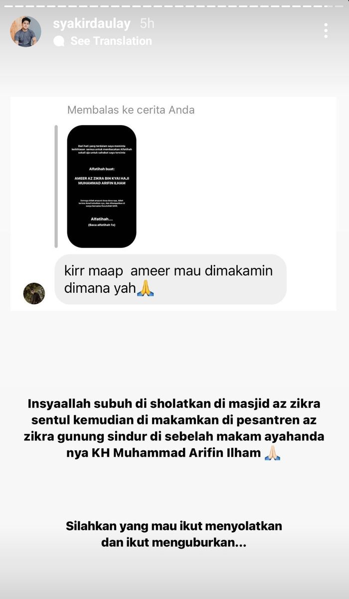 Syakir Daulay ungkap soal pemakaman Ameer Azzikra.