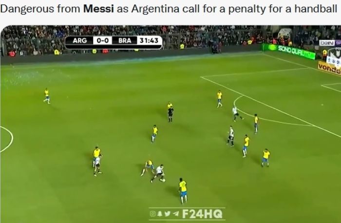 Aksi Lionel Messi sewaktu melawan BRasil di Kualifikasi Piala Dunia 2022.