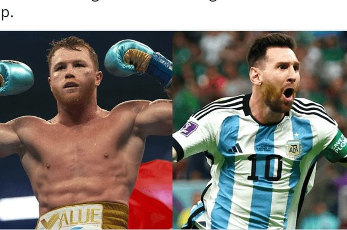 Montase raja tinju kelas menengah super, Canelo Alvarez (kiri), dan bintang sepak bola Argentina, Lionel Messi (kanan).