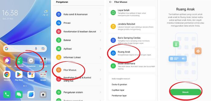 Cara Masuk ke Mode Ruang Anak di HP OPPO A17 Untuk Kontrol Anak