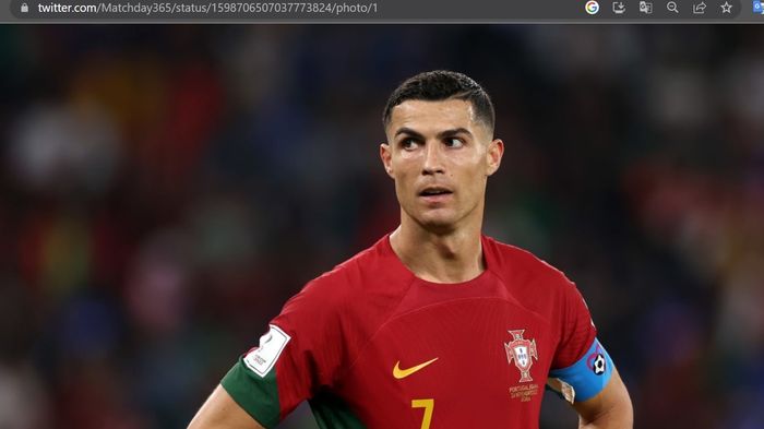 Kapten sekaligus megabintang timnas Portugal, Cristiano Ronaldo, dalam sebuah laga Piala Dunia 2022.
