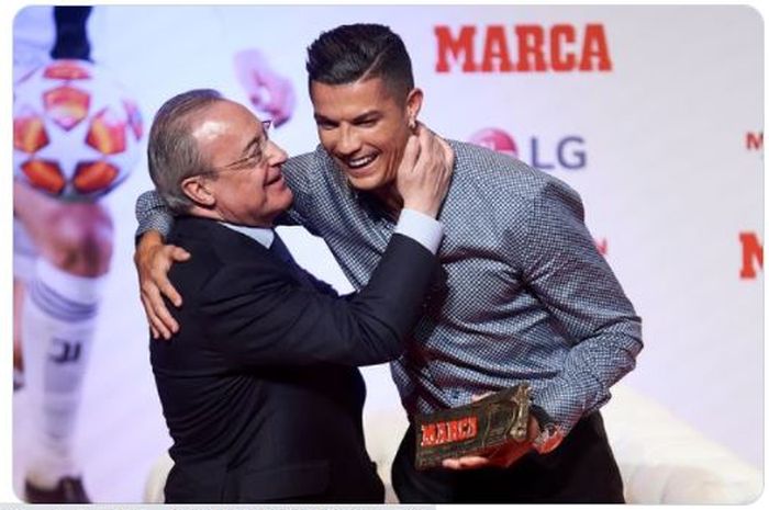 Momen kebersamaan antara presiden Real Madrid, Florentino Perez (kiri) dengan Cristiano Ronaldo.