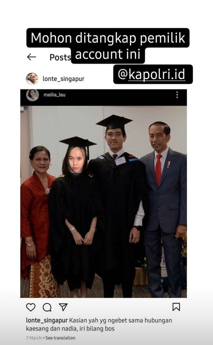 Meilia Lau tak terima foto anaknya bersama Kaesang Pangarep diedit.
