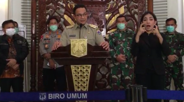 Gubernur DKI Jakarta Anies Baswedan menyampaikan ketentuan yang berlaku terkait penerapan PSBB di Jakarta, Selasa (7/4/2020).
