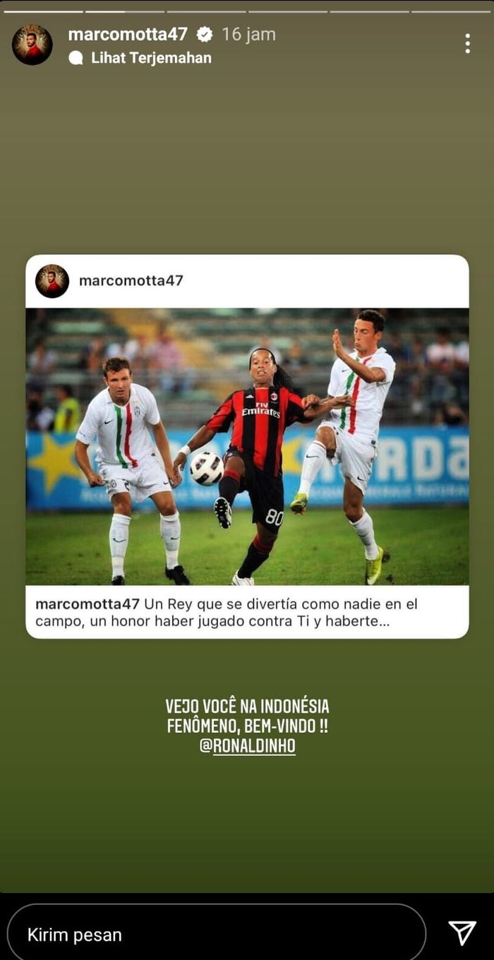 Unggahan instastory Marco Motta.