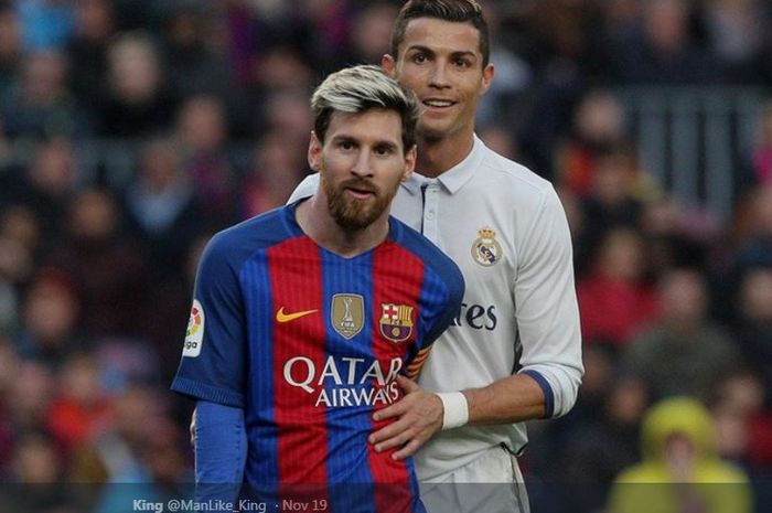 Lionel Messi dan Cristiano Ronaldo dalam partai el clasico antara Barcelona dan Real Madrid.