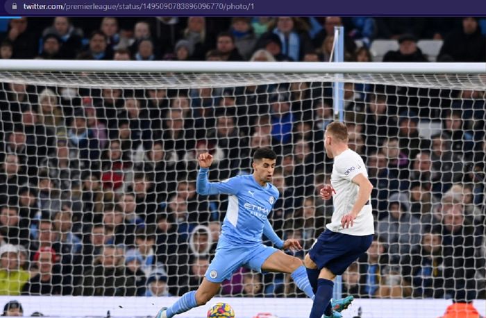 Proses gol Dejan Kulusevski dalam laga Spurs melawan Manchester City pada pekan ke-26 Liga Inggris 2021-2022 di Stadion Etihad, Sabtu (19/2/2022) waktu setempat atau Minggu dini hari WIB. 