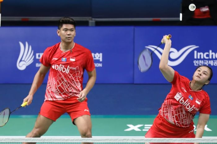 Pasangan ganda  putra Indonesia,  Praveen Jordan/Melati Daeva Oktavianti, menjalani babak pertama Korea Open 2019 di Incheon Airport Skydome, Korea Selatan, Selasa (24/9/2019).