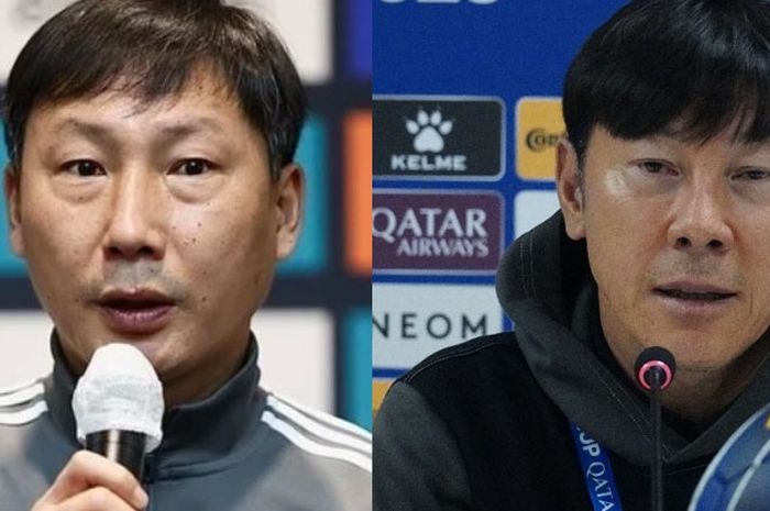 Pelatih baru Timnas Vietnam Kim Sang-sik dan pelatih Timnas Indonesia Shin Tae-yong.
