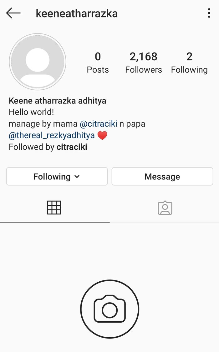 Akun Instagram anak pertama Citra Kirana dan Rezky Aditya.