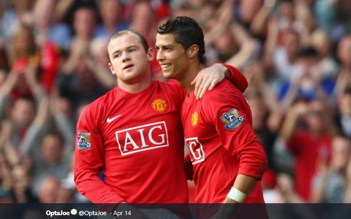 Wayne Rooney dan Cristiano Ronaldo saat masih mengenakan seragam Manchester United.