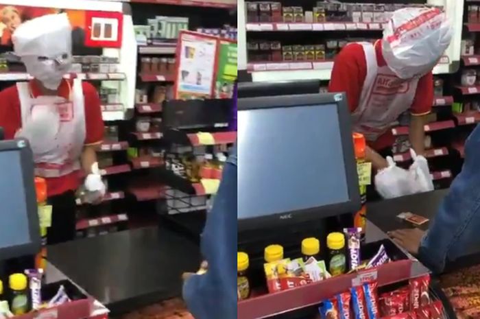 Pegawai minimarket pakai masker