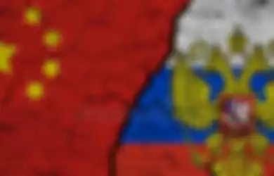 Ilustrasi bendera China dan Rusia