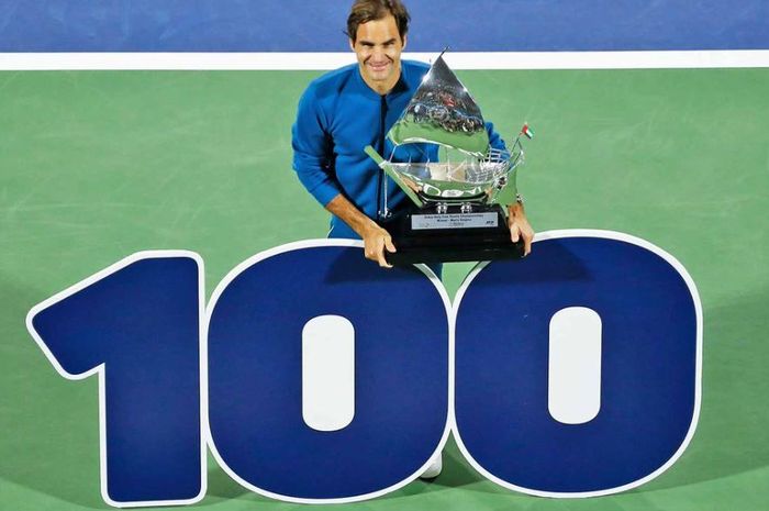 Roger Federer menangi gelar ke 100-nya di Dubai pada Sabtu (2/3/2019).