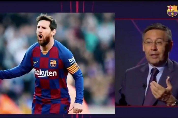 Kapten Barcelona, Lionel Messi, dan Presiden Barca, Josep Maria Bartomeu.