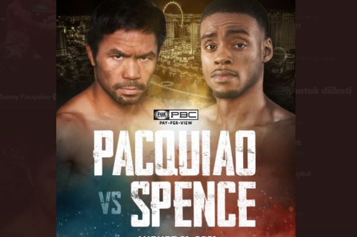 Poster pengumuman duel tinju antara Manny Pacquiao dan Errol Spence Jr pada 21 Agustus 2021. 