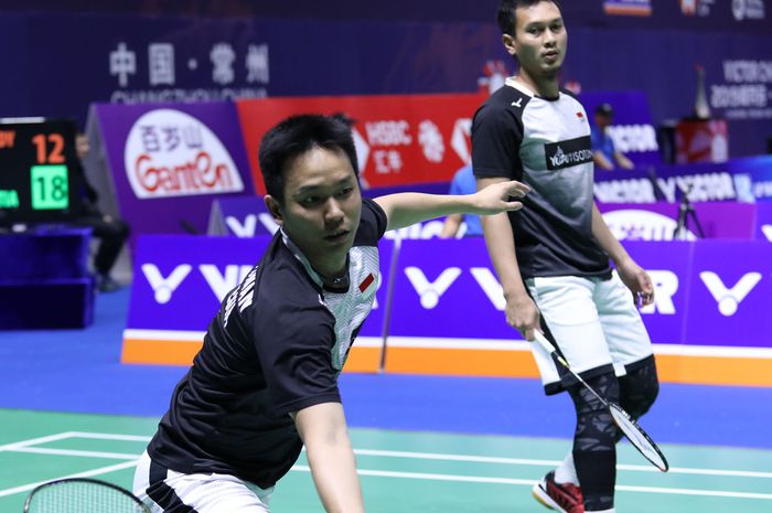 Aksi ganda putra Indonesia, Mohammad Ahsan/Hendra Setiawan, pada babak 16 besar China Open 2019, Kamis (19/9/2019)