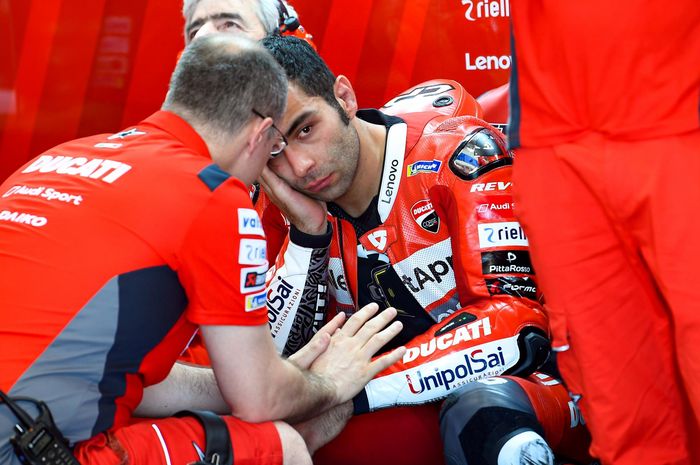 Pembalap Ducati, Danilo Petrucci, pada sesi kualifikasi MotoGP Jerman di Sachsenring, Sabtu (6/7/2019).