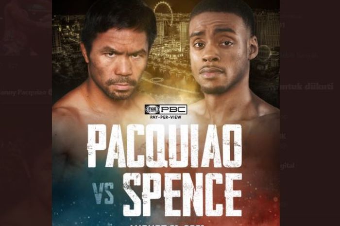 Poster pengumuman duel antara Manny Pacquiao dan Errol Spence Jr pada 21 Agustus 2021. 
