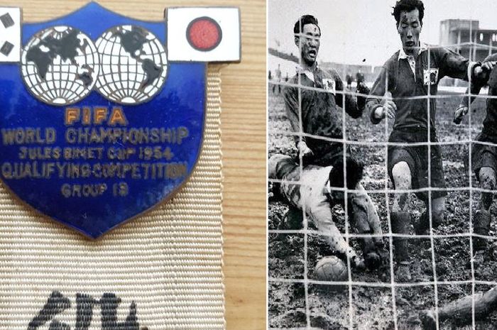 Korea Selatan melawan Jepang di Stadion Kuil Meiji, Tokyo, pada 3 Maret 1954 dalam laga kualifikasi Piala Dunia 1954 di Swiss.