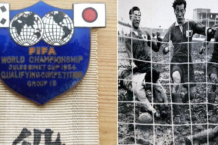 Korea Selatan melawan Jepang di Stadion Kuil Meiji, Tokyo, pada 3 Maret 1954 dalam laga kualifikasi Piala Dunia 1954 di Swiss.