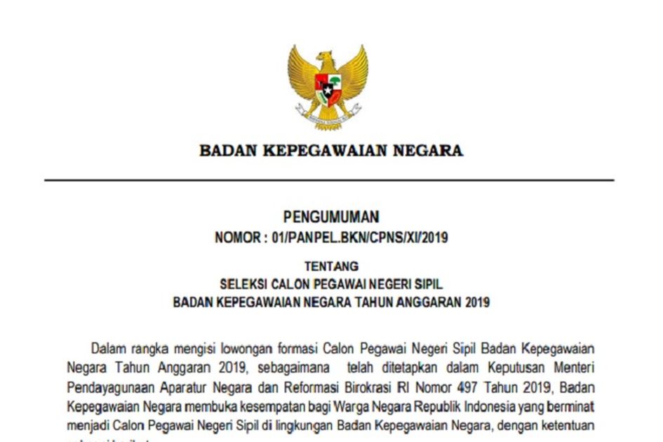 Resmi Bkn Umumkan Syarat Pendaftaran Cpns 2019 Serta Dokumen Yang Diunggah Di Laman Sscasn