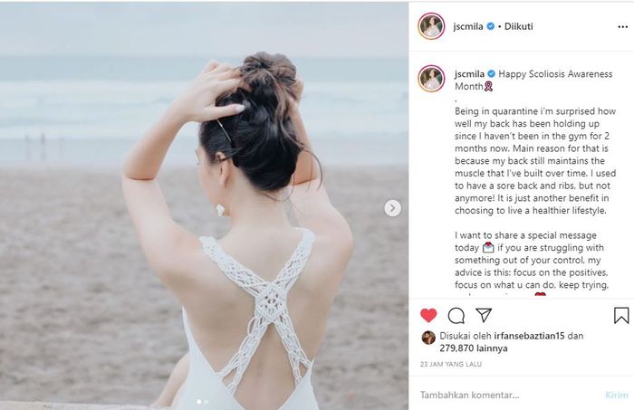 Unggahan Jessica yang berisi curhatannya dan kondisi kesehatannya sekarang