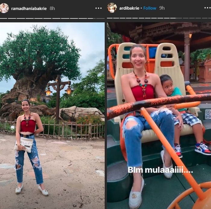 Nia Ramadhani dan putra bungsunya bermain wahana permainan 