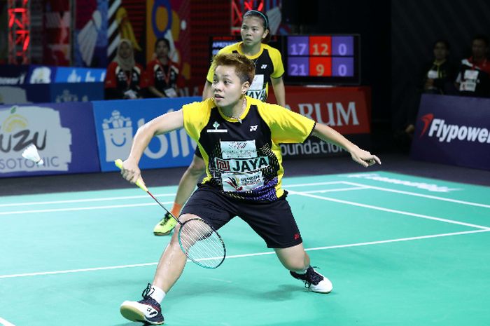 Greysia Polii/Apriyani Rahayu saat memperkuat tim putri Jaya Raya Jakarta pada laga pembuka Djarum Superliga Badminton 2019, Senin (18/2/2019).