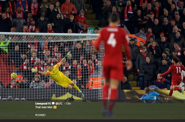 Gol yang dicetak Mohamed Salah ke gawang Man City di Anfield, pada Liga Inggris pekan ke-12, Minggu (10/11/2019).