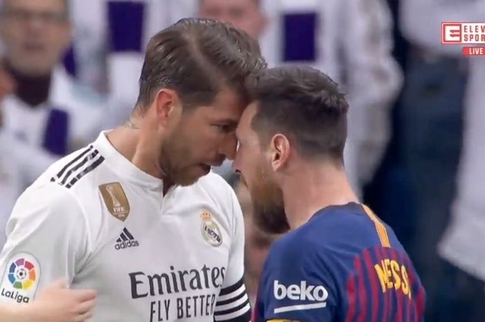 Kapten Real Madrid, Sergio Ramos, berdebat dengan kapten Barcelona, Lionel Messi. Keduanya akan beraksi di el clasico.