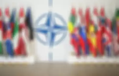 Logo NATO dan bendera negara anggotanya
