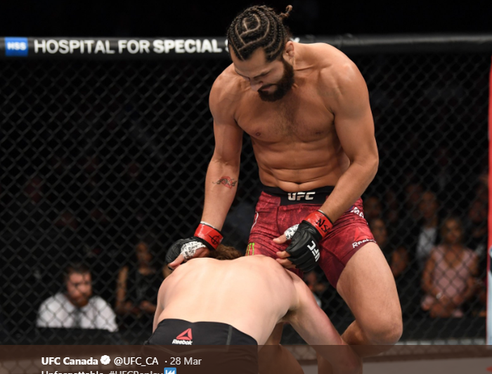 Aksi Jorge Masvidal saat membungkam Ben Askren dalam ajang UFC 239 pada di T-Mobile Arena, Las Vegas, Nevada, AS, Minggu (7/7/2019).