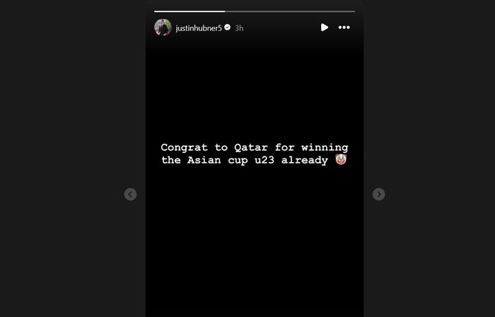 Unggahan Justin Hubner kepada timnas U-23 Qatar yang bernada sindiran.