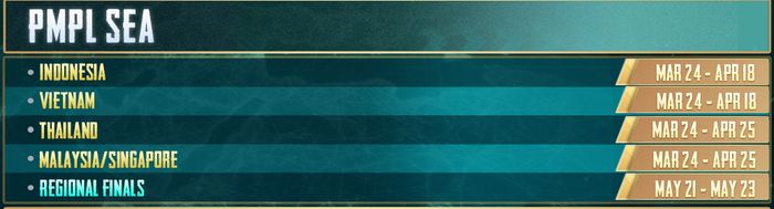 PMPL SEA Schedule
