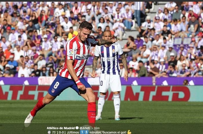 Aksi Saul Niguez saat Atletico Madrid hanya bermain imbang 0-0 saat bertandang ke kandang Real Valladolid, Estadio Municipal Jose Zorrilla, Minggu (6/10/2019).