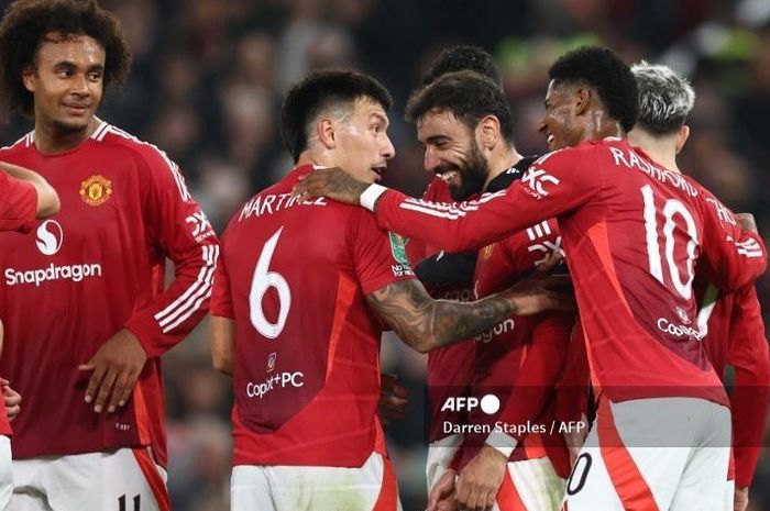 Manchester United lolos ke perempat final Piala Liga Inggris usai mengalahkan Leicester City 5-2 di Stadion Old Trafford, Kamis (31/10/2024) dini hari WIB.