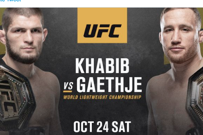 Khabib Nurmagomedov vs Justin Gaethje di UFC 254 pada 24 Oktober 2020.