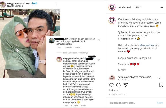 Balasan <a href='https://jambi.tribunnews.com/tag/meggy-wulandari' title='Meggy Wulandari'>Meggy Wulandari</a> untuk <a href='https://jambi.tribunnews.com/tag/netizen' title='netizen'>netizen</a> yang ingatkan kemesraannya dengan sang suami