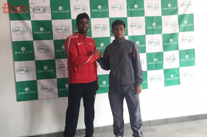 Christopher Rungkat bersama Sheil Kotecha usai Preskon Piala Davis, di Stadion Tenis GBK, Jakarta, Kamis (5/3/2020).