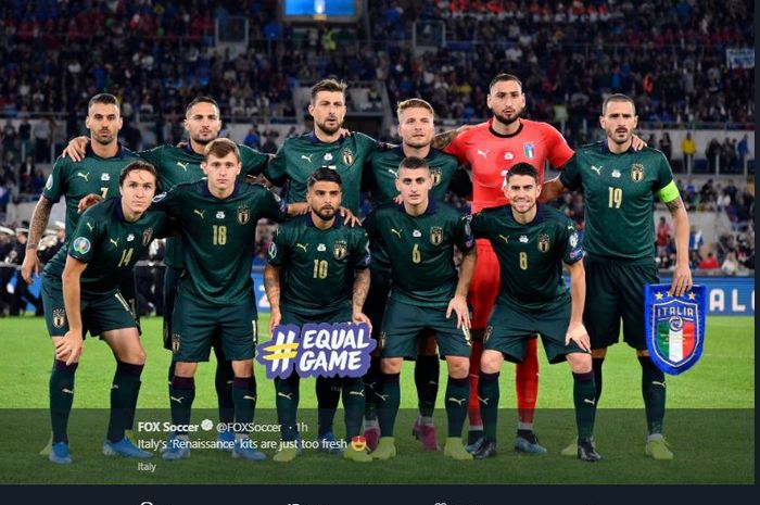 Sesi foto para pemain timnas Italia jelang laga melawan Yunani dalam lanjutan Kualifikasi Piala Eropa 2020, Sabtu (12/10/2019).