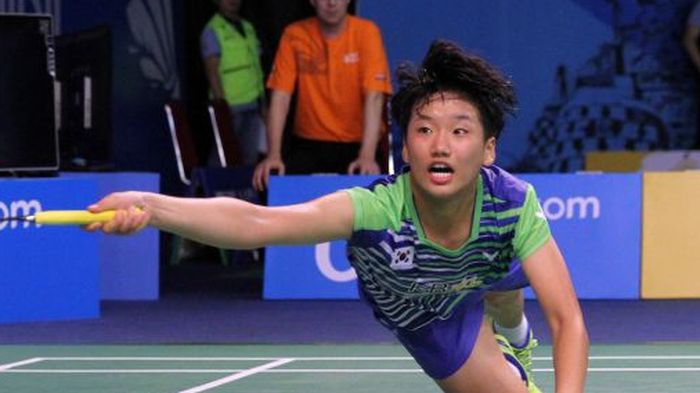 Pebulu tangkis tunggal putri Korea Selatan, An Se-young, tampil pada Kejuaraan Dunia Junior 2017.