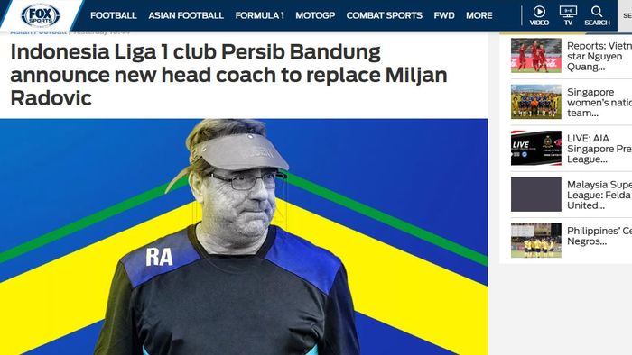 Media internasional Fox Sports Asia turut mewartakan kedatangan Robert Rene Albert ke Persib Bandung.